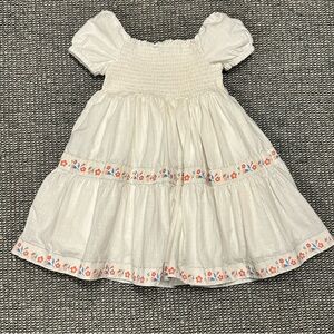 Rachel Zoe White Smocked Puff Sleeve Dress with Floral Trim